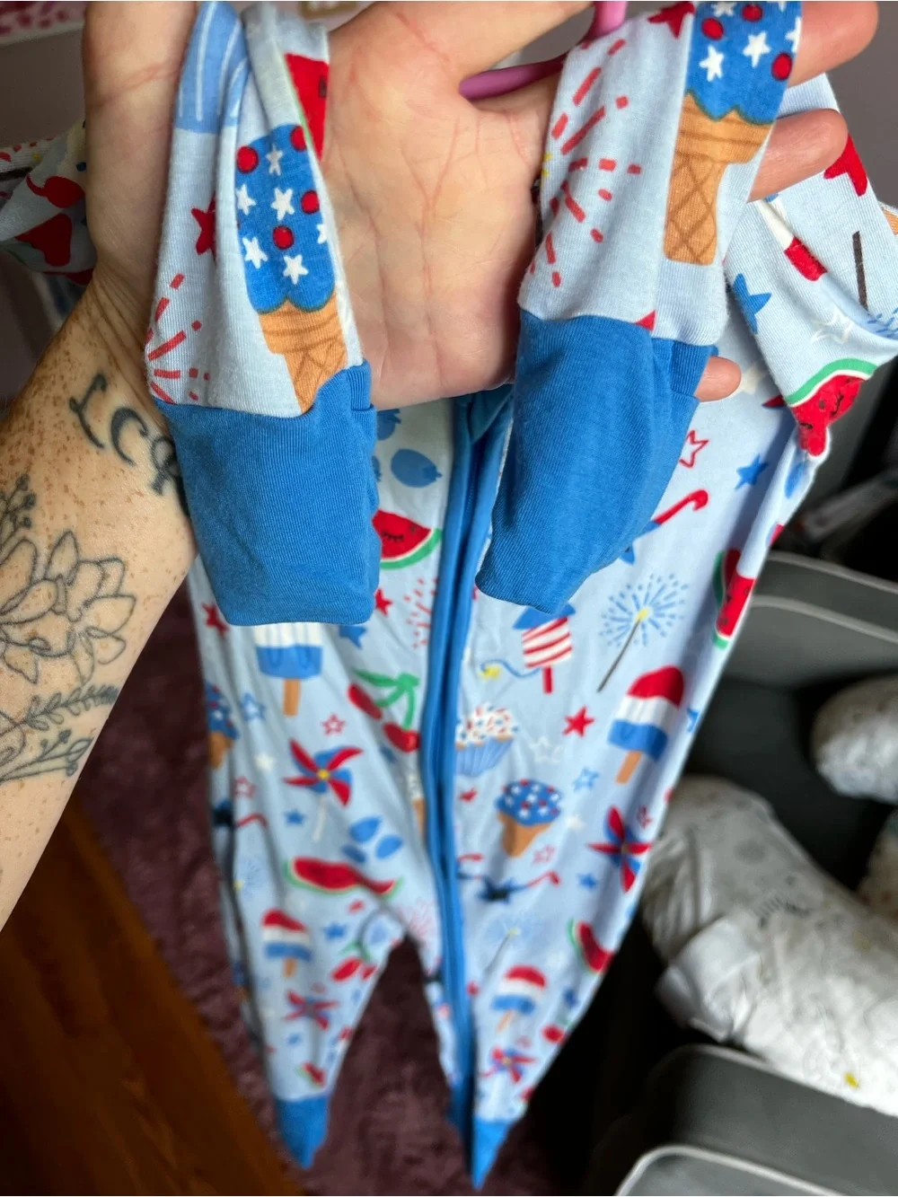 Little Sleepies Stars, Stripes, and Sweets Zippy Pajamas Size 12-18M VGUC